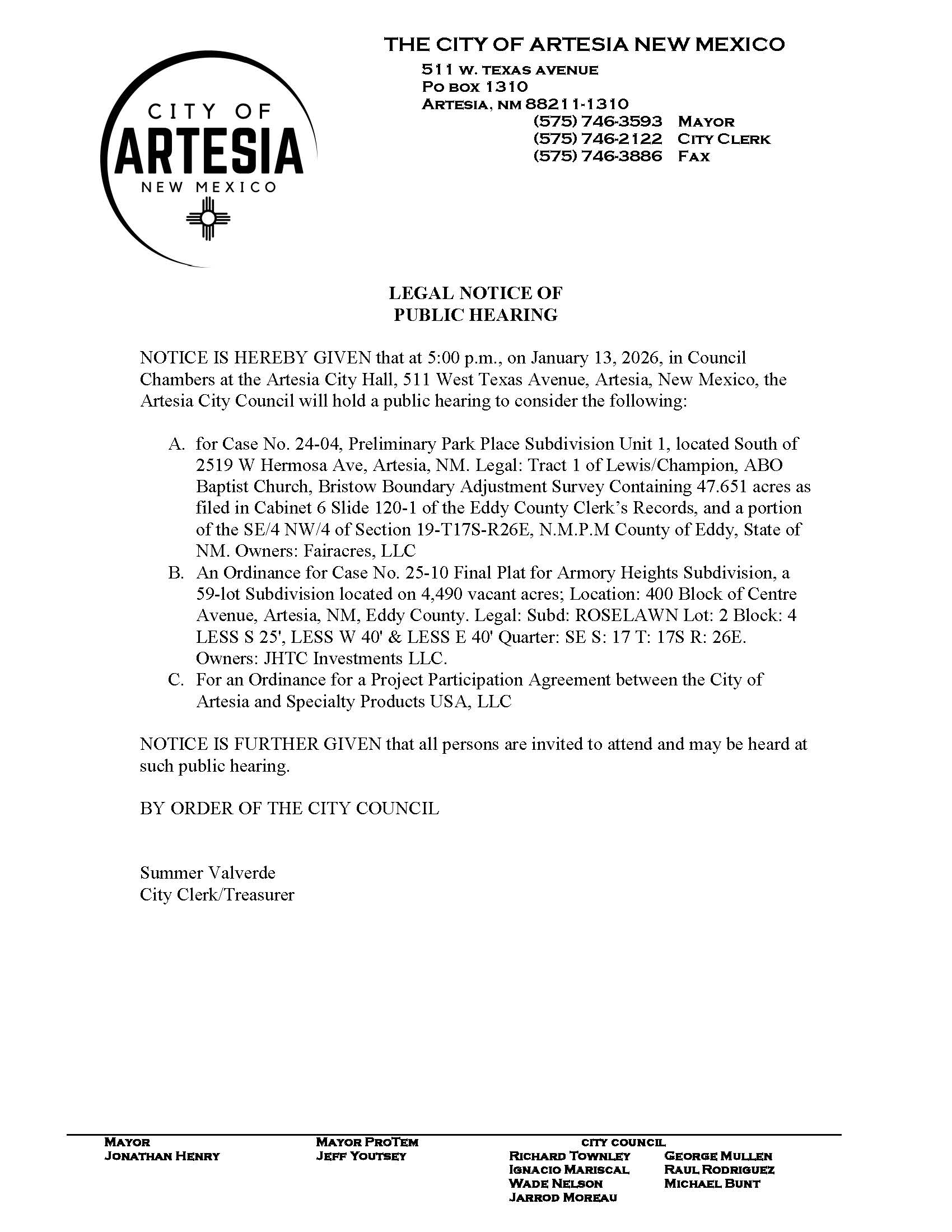 01-13-2026 Legal Notice for PZ